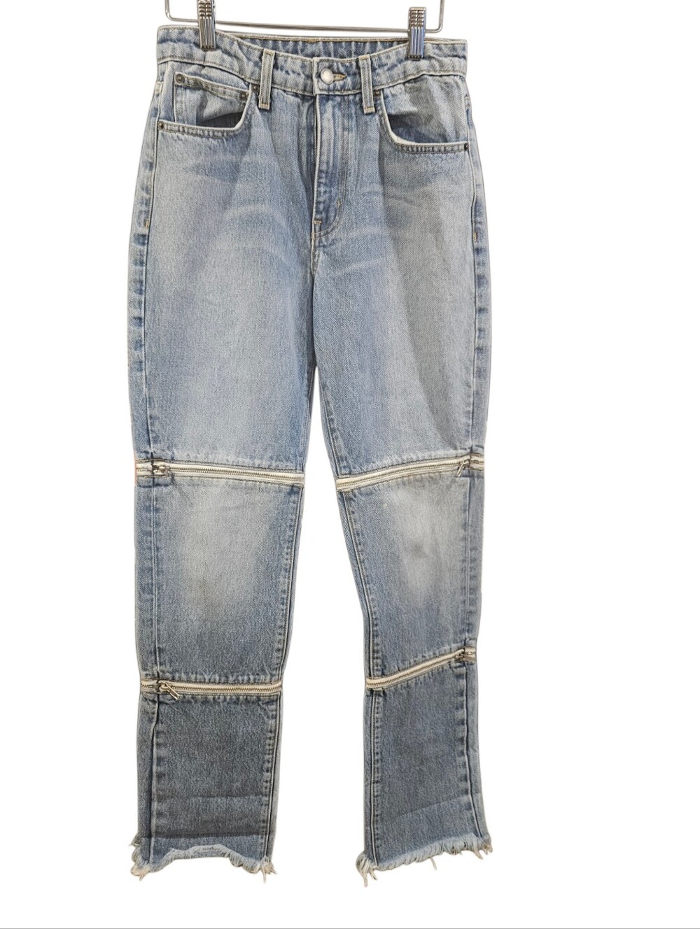CARMAR Denim Zip-Off Convertible Straight Leg Jeans Light Wash Frayed Hem